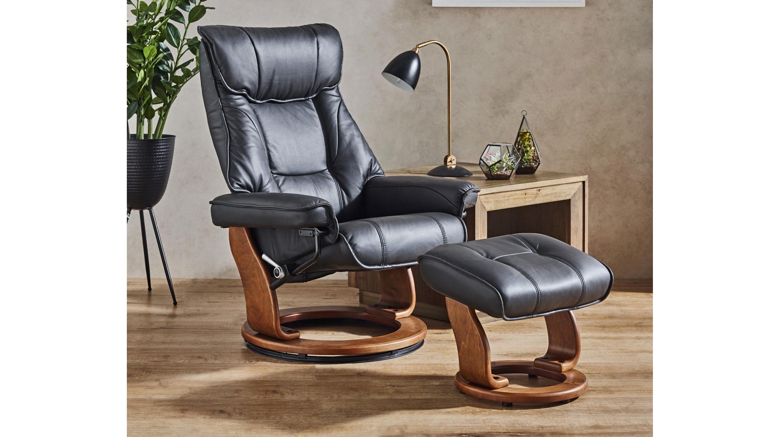 Buy Orebro Leather Recliner Chair And Footstool Black Harvey Norman Au