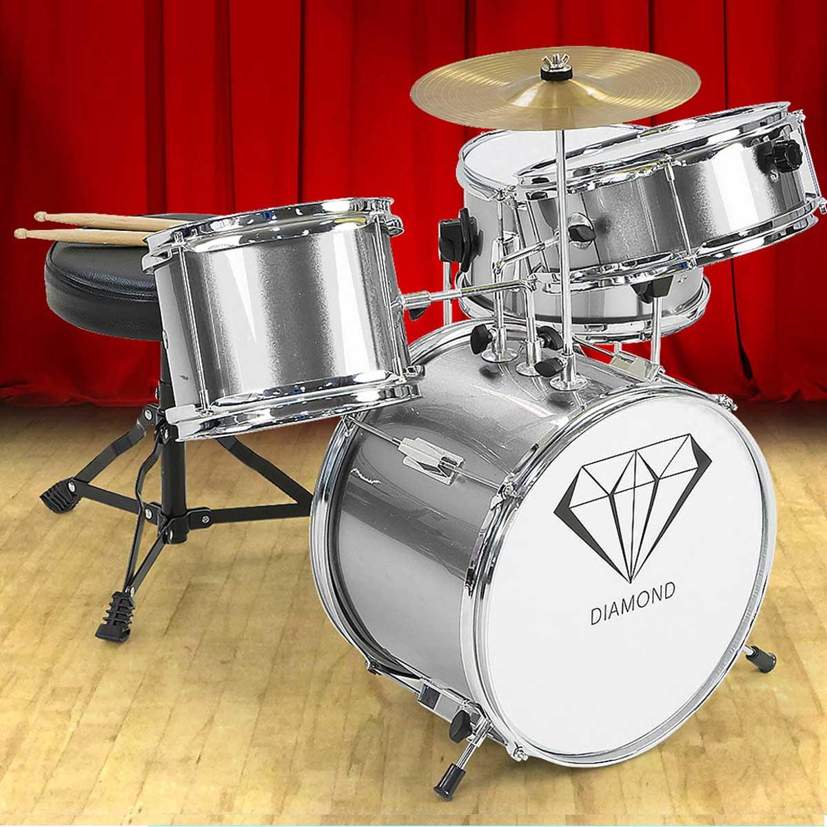 Buy Diamond Children 4pc Drum Kit - Silver | Harvey Norman AU