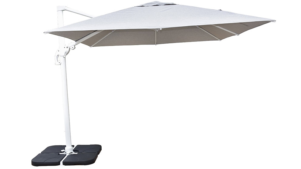 Deluxe 300cm Square Cantilever Umbrella, Outdoor Cantilever Grey Umbrella With Lights And Speaker