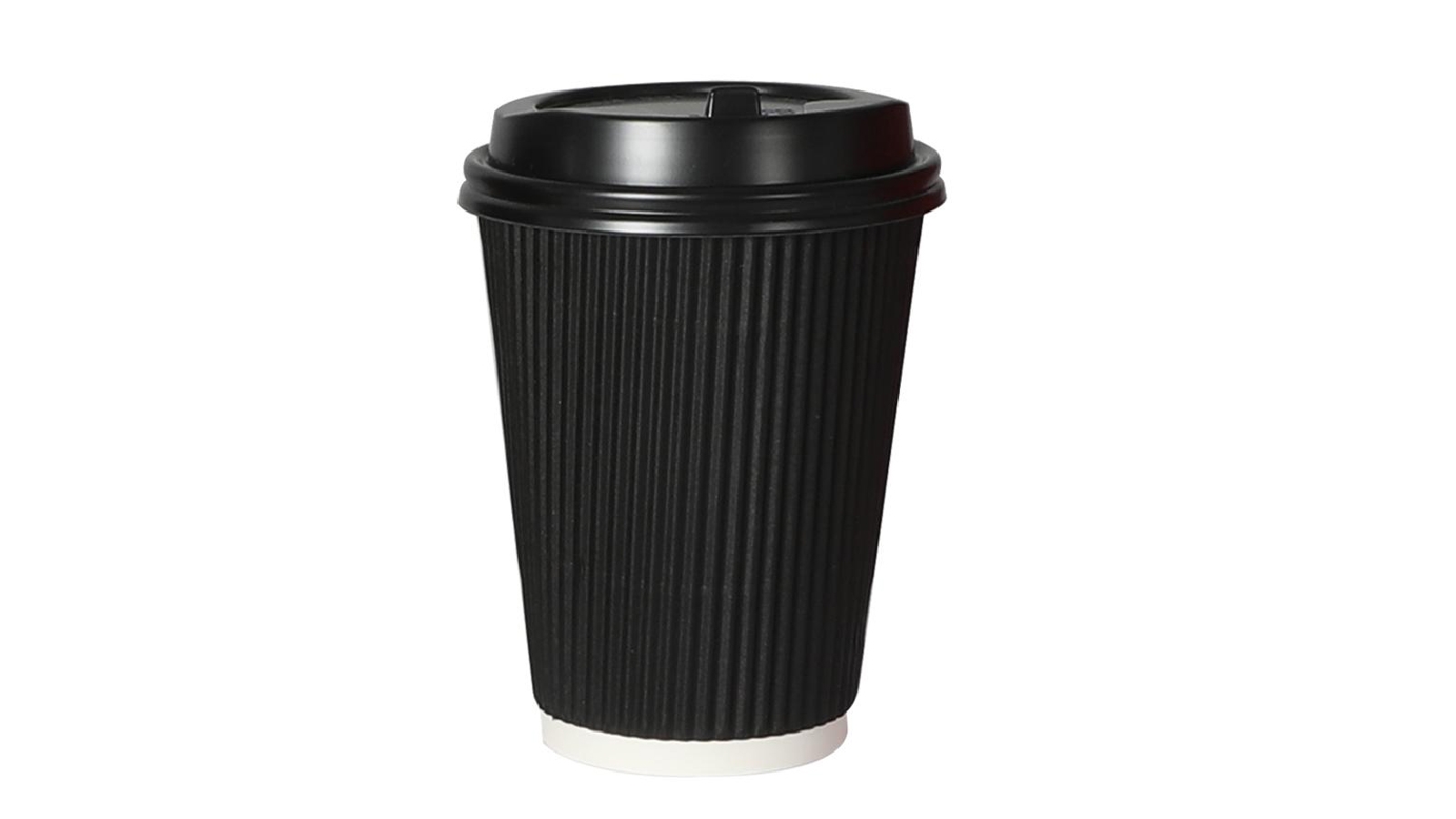 50 x 12oz Disposable Paper Coffee Cups & White Sip Lids Ripple Weave Hot Drinks 