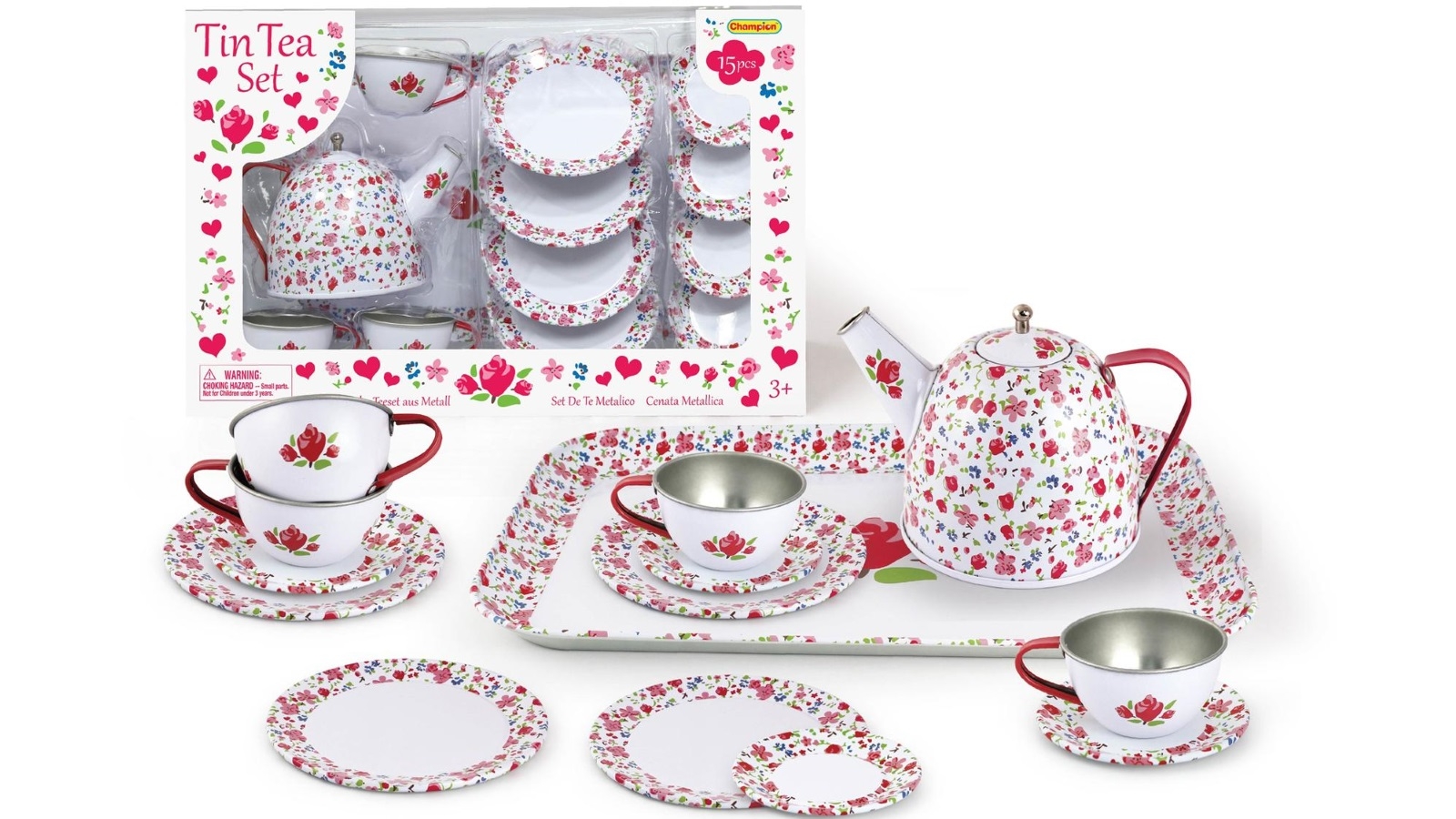 floral tin tea set