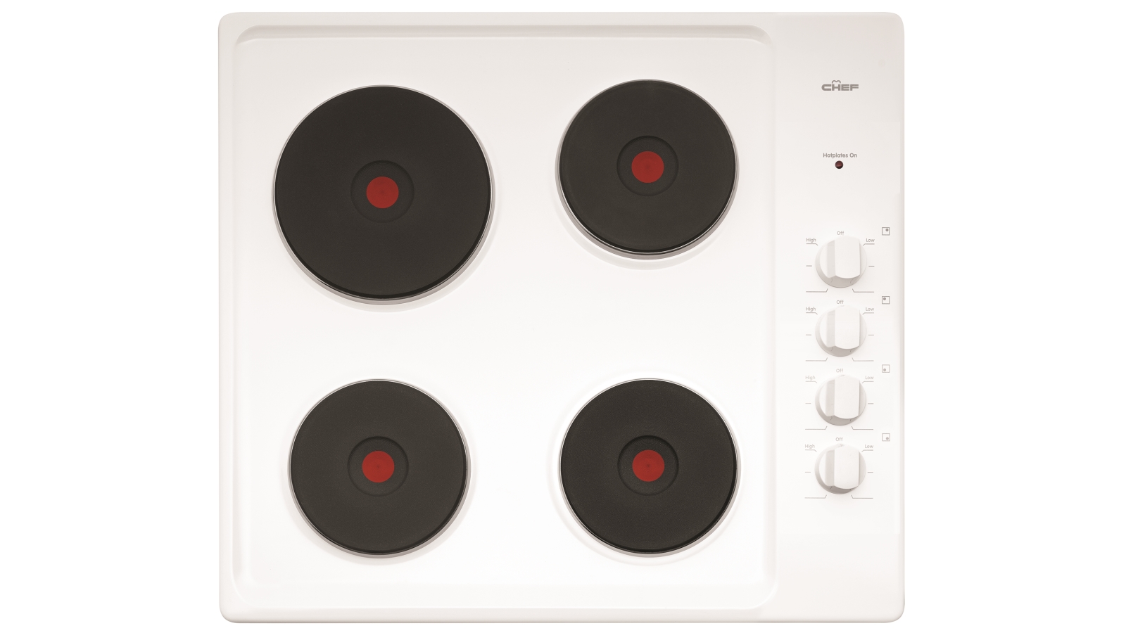 Buy Chef 600mm 4 Solid Element Electric White Enamel Cooktop