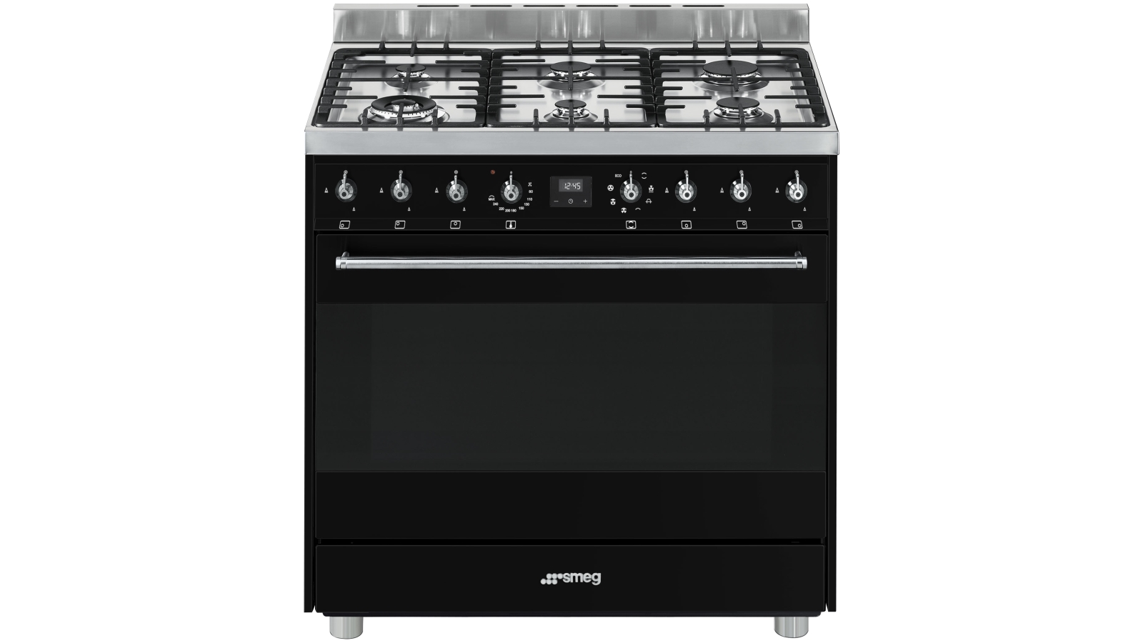 Buy Smeg 900mm Freestanding Cooker With Electronic Touch Clock Black Harvey Norman Au