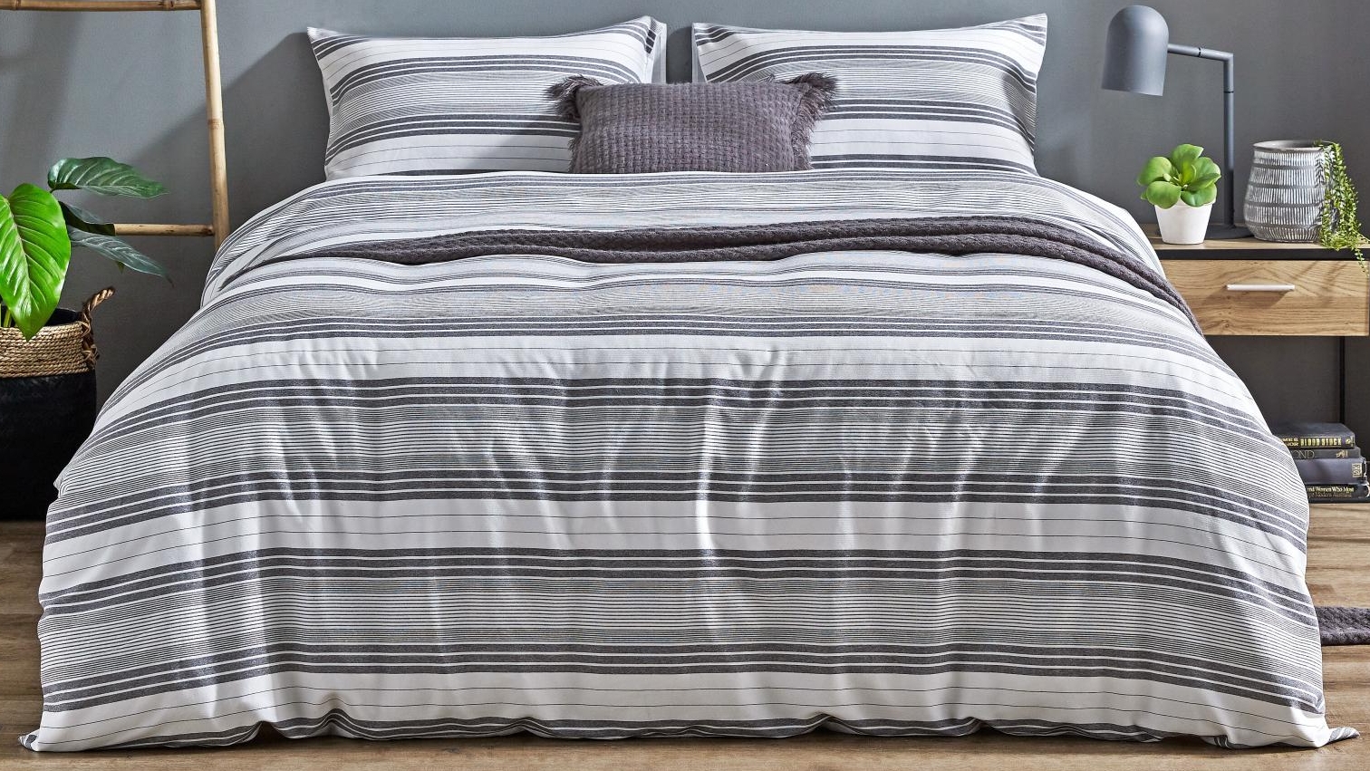 grey striped quilt cover