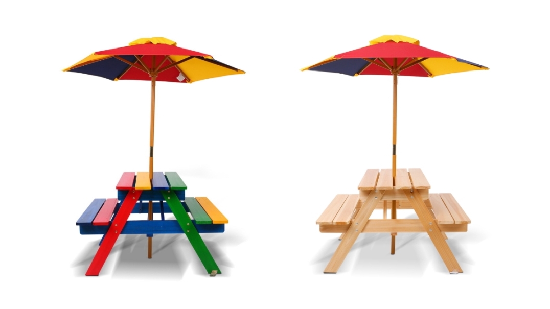 Keezi Wooden Picnic Table Set With, Childrens Wooden Picnic Table With Umbrella