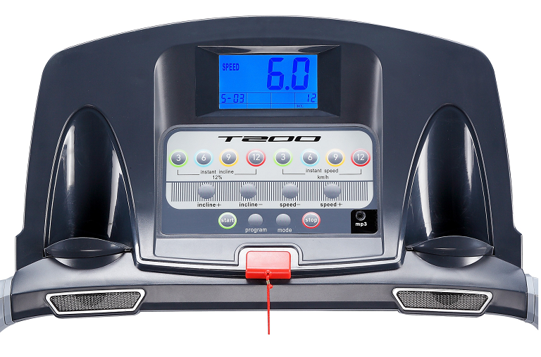 The T200 treadmill control console