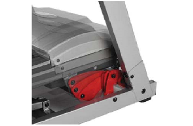 A cutaway diagram showing the BH Fitness Treadmill's cushioning system