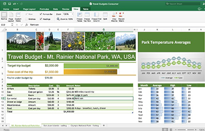 Office 2016 with an oepn Excel spreadsheet.