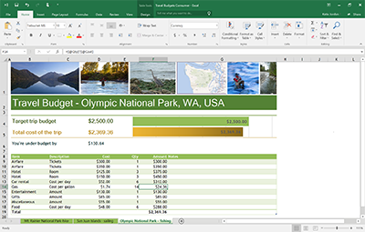 Office 2016 with an oepn
Excel spreadsheet.